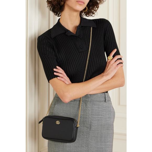 NEW! GUCCI BLACK MARMONT LEATHER CROSSBODY CHAIN BAG PURSE AUTHENTIC! - Picture 3 of 15